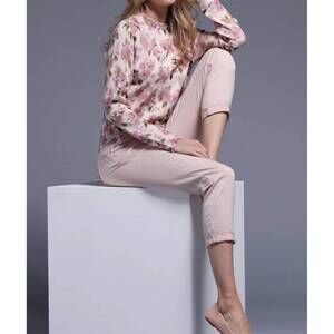 NEW MINNIE ROSE cotton cashmere printed crewneck sweater in lotus